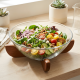 Glass Bowl & Wooden Base With 2 Wooden Spoons